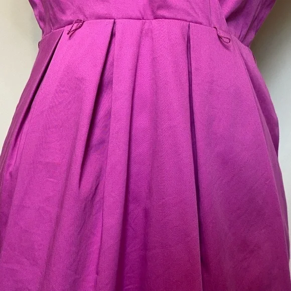 Andrew Marc New York Fuchsia V-neck Cap Sleeve Pleated Dress, size 4 - Picture 6 of 12